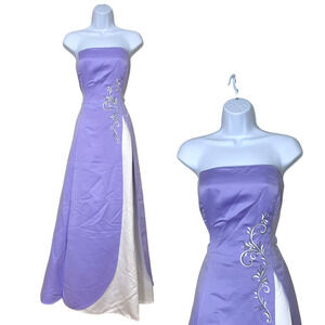 Vintage Kiki Prom Dress Maxi Gown Sz L Purple Fairy Princess Y2K Strapless Glam